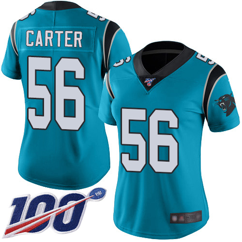 Carolina Panthers Limited Blue Women Jermaine Carter Alternate Jersey NFL Football #56 100th Season Vapor Untouchable